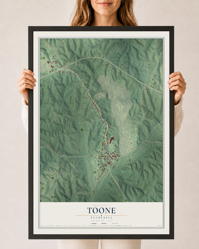 Map of Toone, Tennessee, 24 x 36 inch print in a black wood frame