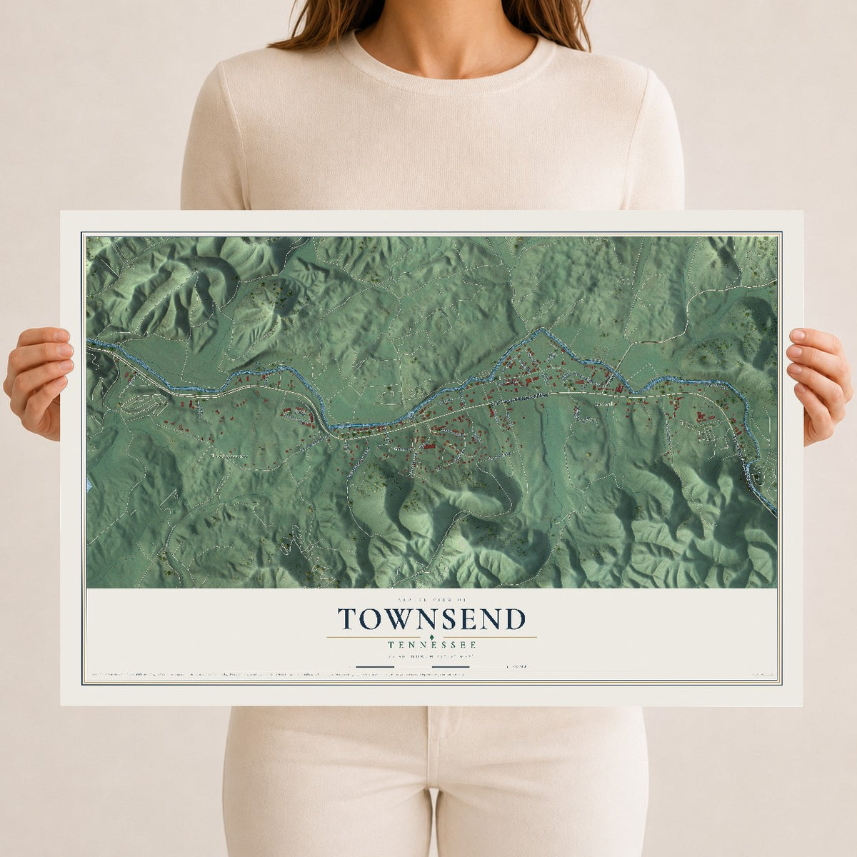 Map of Townsend, Tennessee, 12 x 18 inch unframed archival matte print