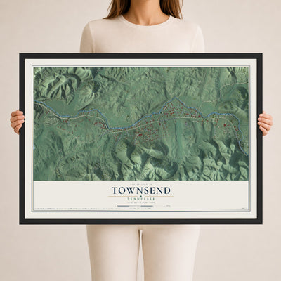 Map of Townsend, Tennessee, 24 x 36 inch print in a black wood frame