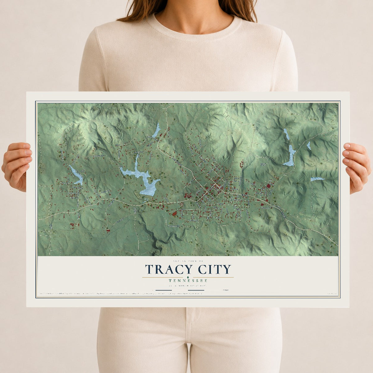 Map of Tracy City, Tennessee, 12 x 18 inch unframed archival matte print