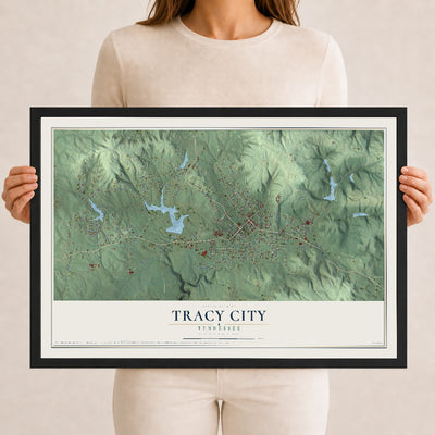 Map of Tracy City, Tennessee, 12 x 18 inch print in a black wood frame