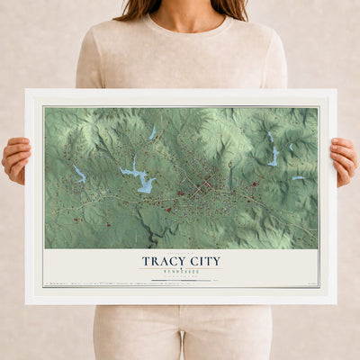 Map of Tracy City, Tennessee, 12 x 18 inch print in a white wood frame