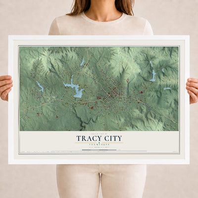Map of Tracy City, Tennessee, 18 x 24 inch print in a white wood frame