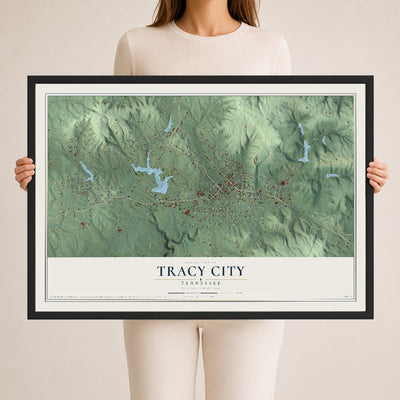 Map of Tracy City, Tennessee, 24 x 36 inch print in a black wood frame