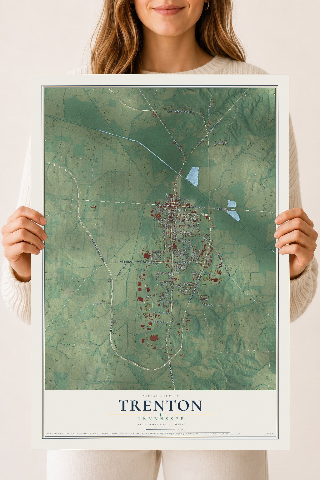 Map of Trenton, Tennessee, 18 x 24 inch unframed archival matte print