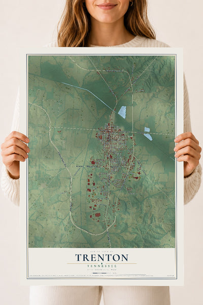 Map of Trenton, Tennessee, 18 x 24 inch unframed archival matte print