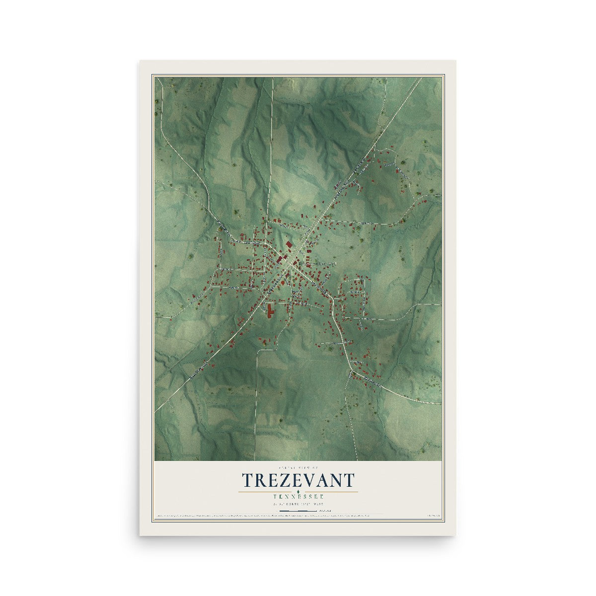 Map of Trezevant, Tennessee, 12 x 18 inch unframed archival matte print