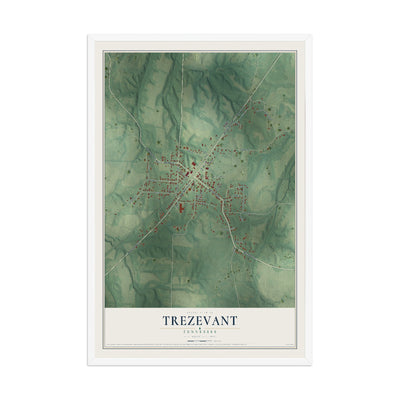 Map of Trezevant, Tennessee, 12 x 18 inch print in a white wood frame