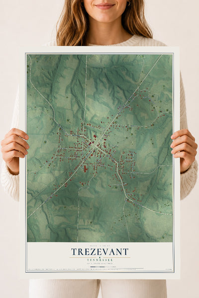 Map of Trezevant, Tennessee, 18 x 24 inch unframed archival matte print