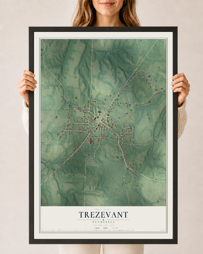Map of Trezevant, Tennessee, 24 x 36 inch print in a black wood frame