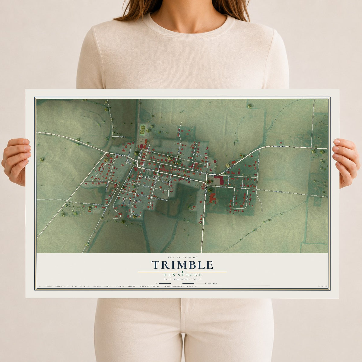 Map of Trimble, Tennessee, 12 x 18 inch unframed archival matte print