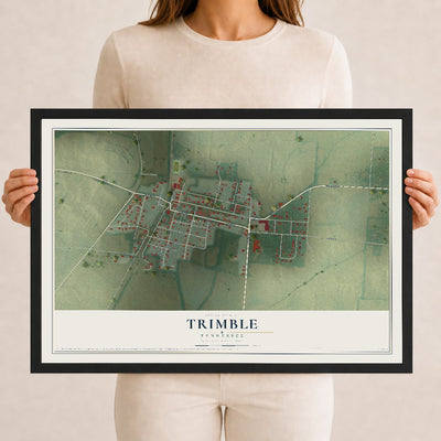 Map of Trimble, Tennessee, 12 x 18 inch print in a black wood frame