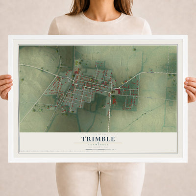 Map of Trimble, Tennessee, 18 x 24 inch print in a white wood frame