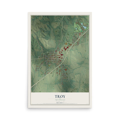 Map of Troy, Tennessee, 12 x 18 inch unframed archival matte print