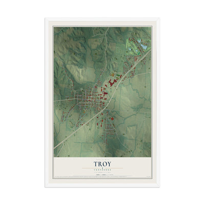 Map of Troy, Tennessee, 12 x 18 inch print in a white wood frame