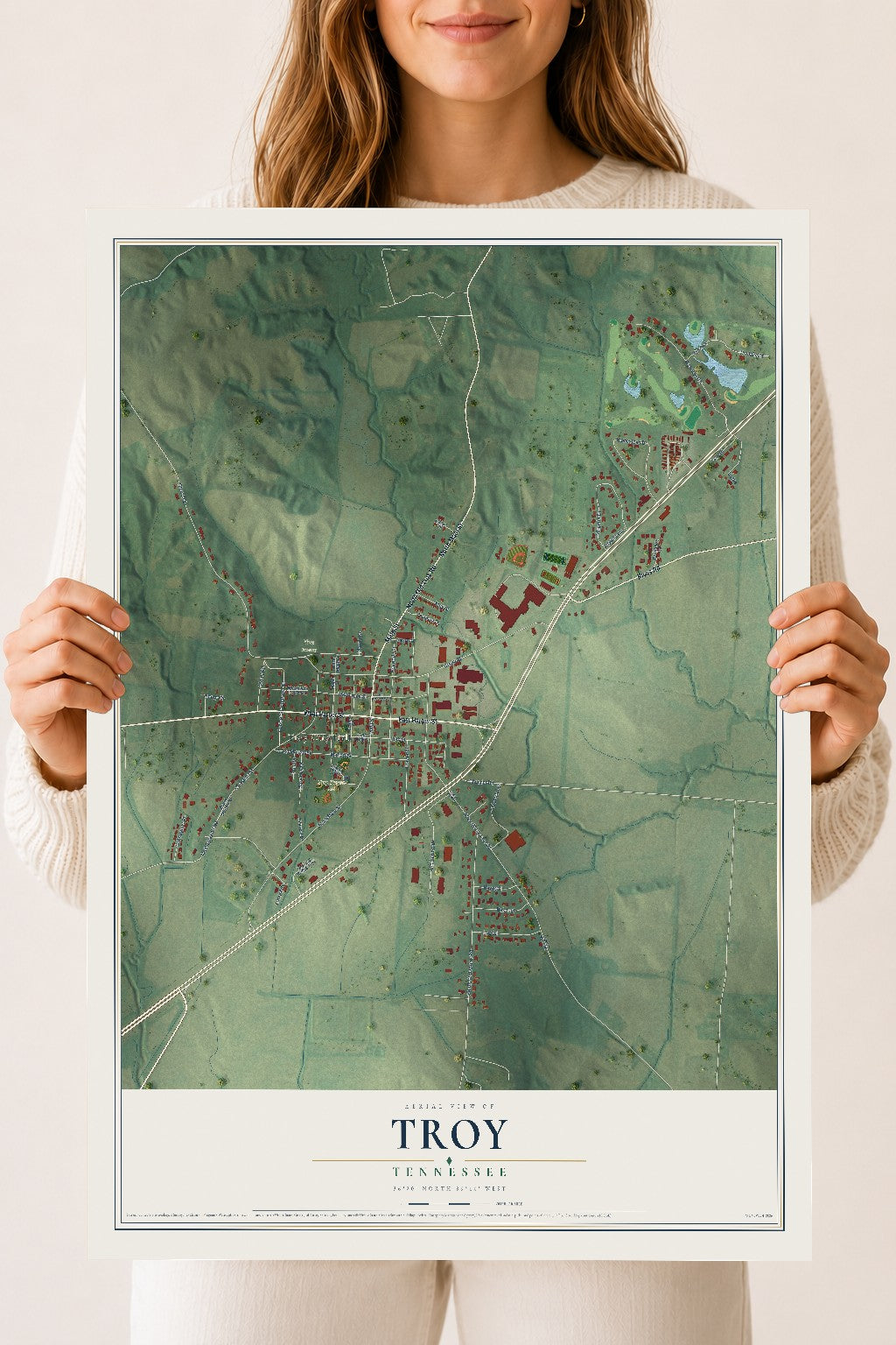 Map of Troy, Tennessee, 18 x 24 inch unframed archival matte print