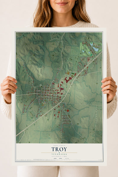 Map of Troy, Tennessee, 18 x 24 inch unframed archival matte print