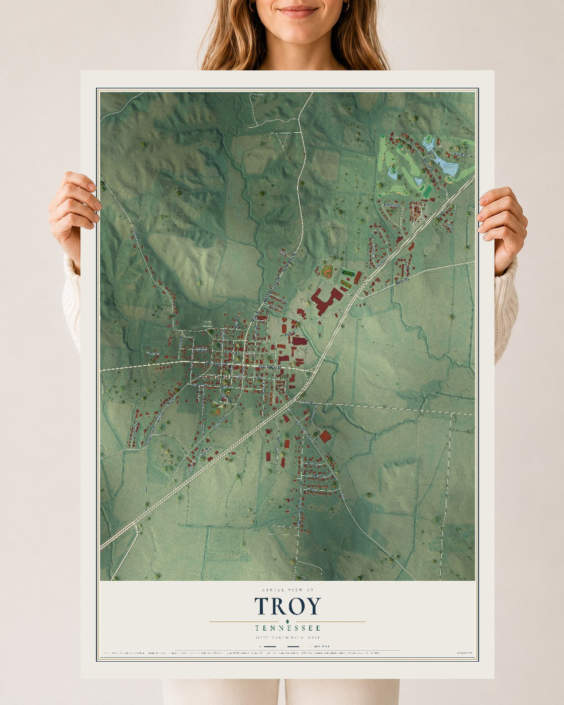 Map of Troy, Tennessee, 24 x 36 inch unframed archival matte print