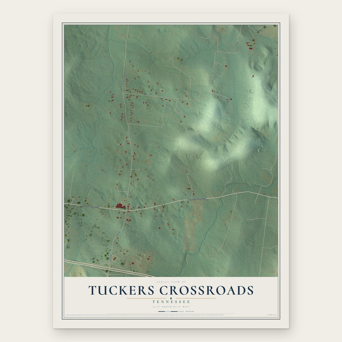 Tuckers Crossroads, Tennessee map print, the full design