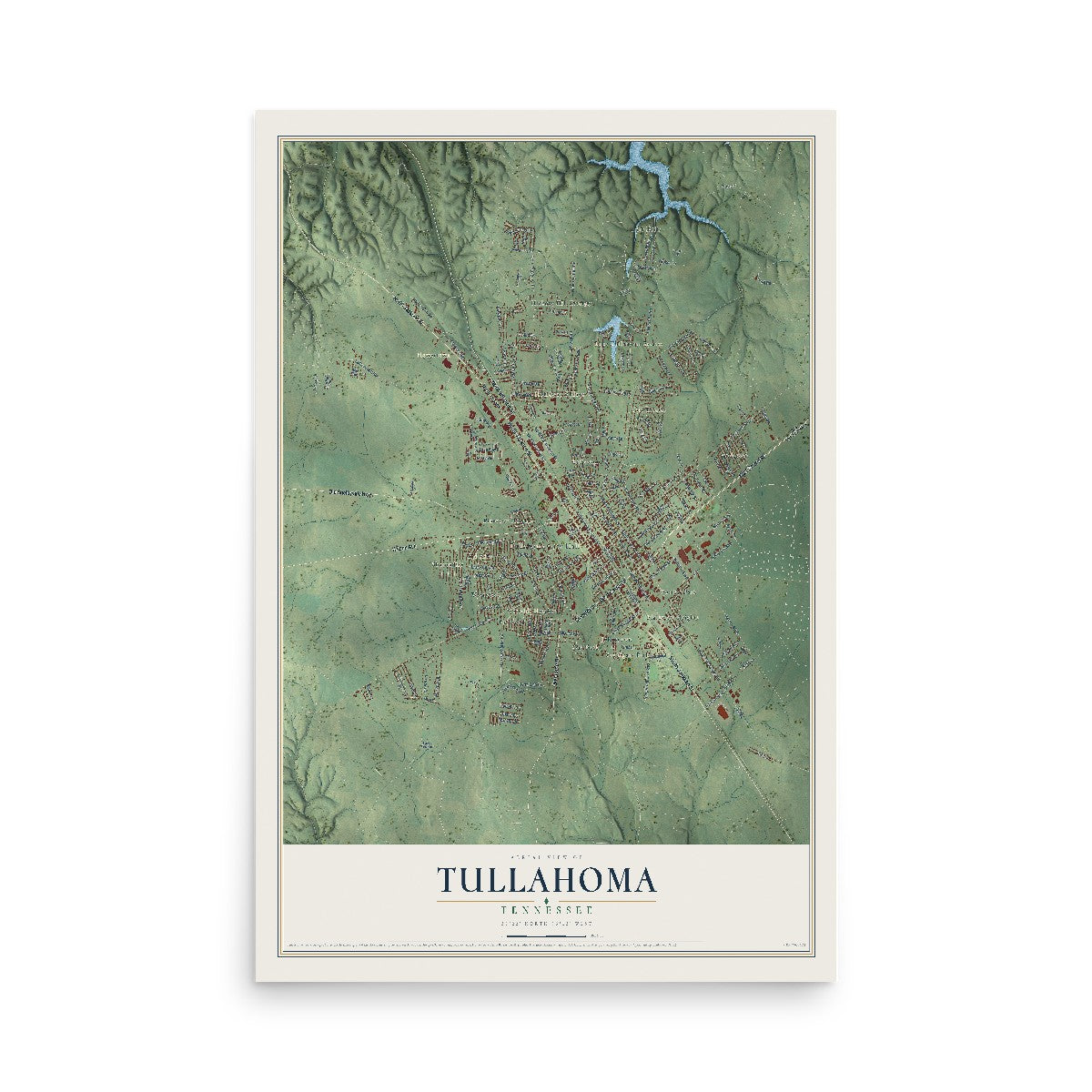 Map of Tullahoma, Tennessee, 12 x 18 inch unframed archival matte print