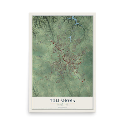 Map of Tullahoma, Tennessee, 12 x 18 inch unframed archival matte print