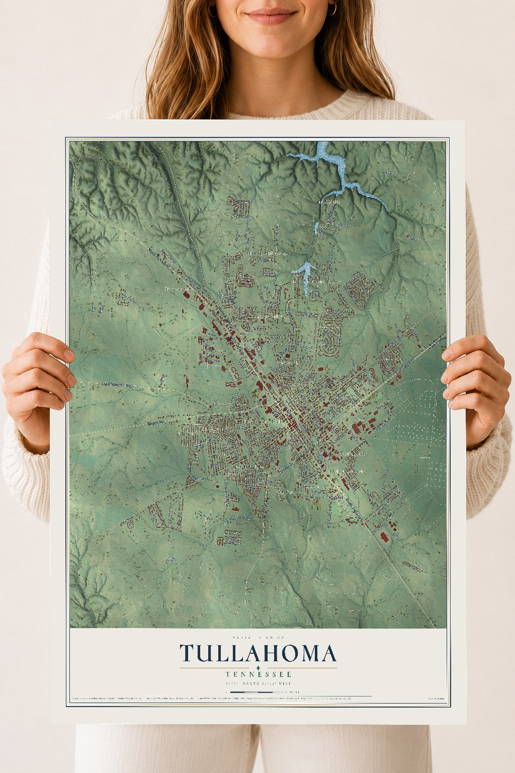 Map of Tullahoma, Tennessee, 18 x 24 inch unframed archival matte print