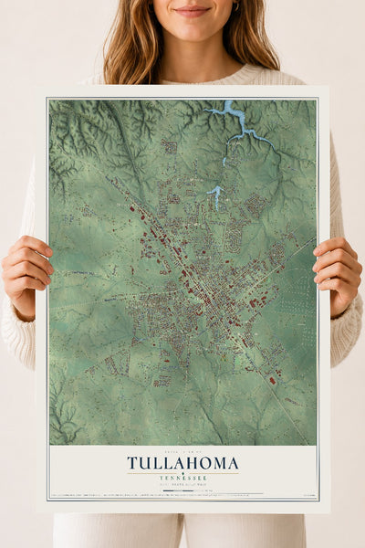 Map of Tullahoma, Tennessee, 18 x 24 inch unframed archival matte print