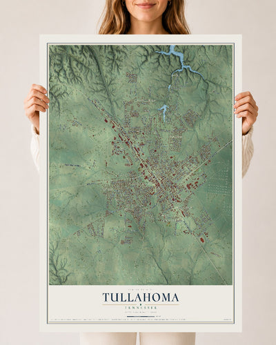 Map of Tullahoma, Tennessee, 24 x 36 inch unframed archival matte print