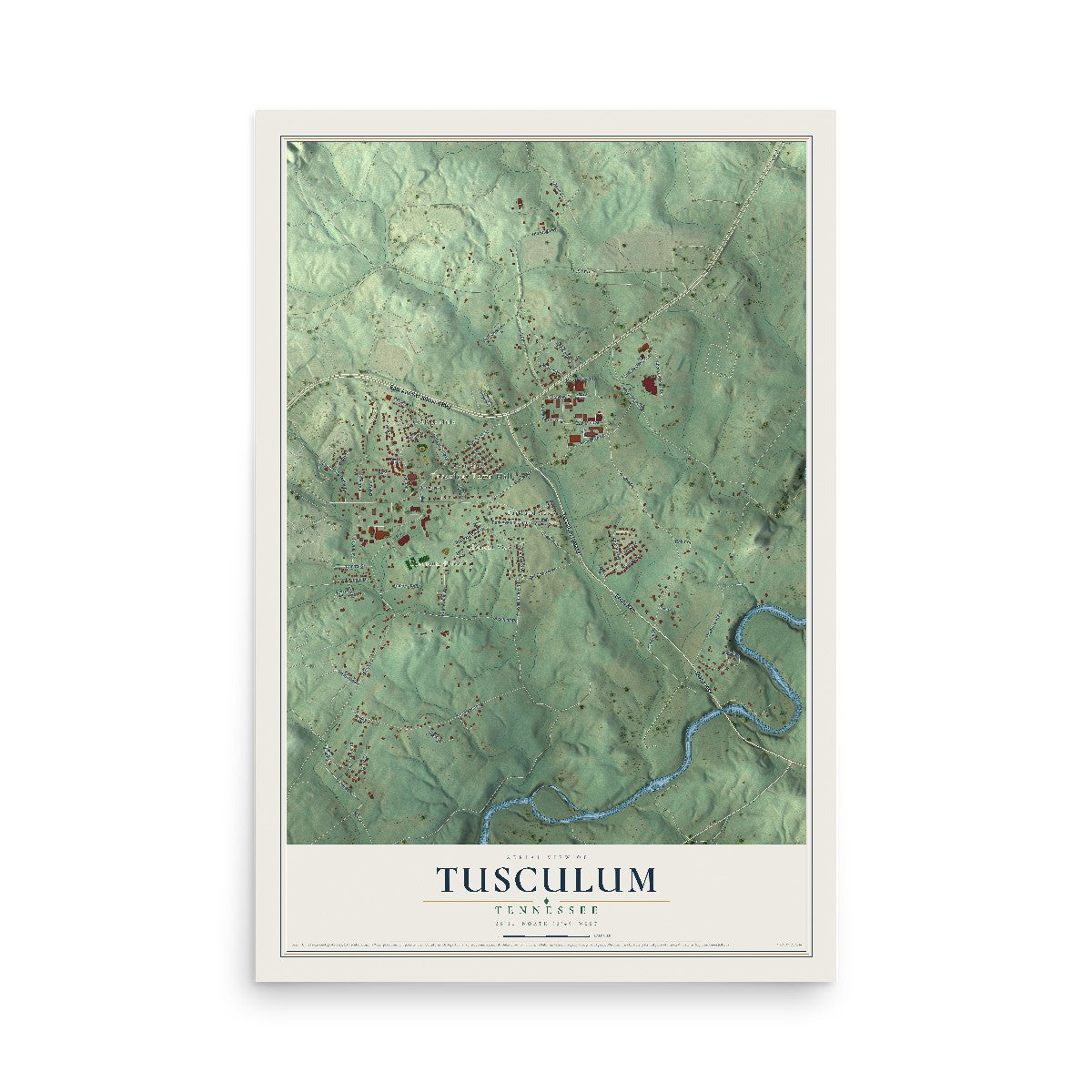 Map of Tusculum, Tennessee, 12 x 18 inch unframed archival matte print
