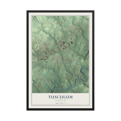 Map of Tusculum, Tennessee, 12 x 18 inch print in a black wood frame