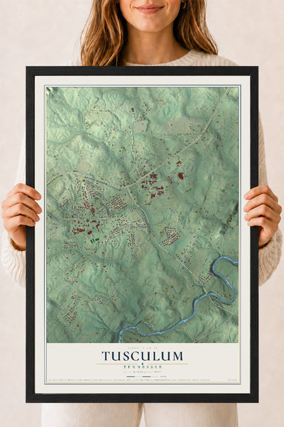 Map of Tusculum, Tennessee, 18 x 24 inch print in a black wood frame