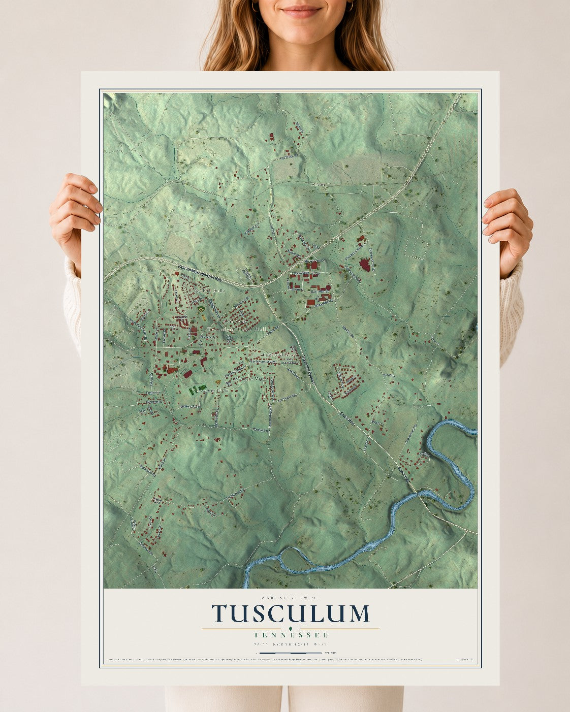Map of Tusculum, Tennessee, 24 x 36 inch unframed archival matte print