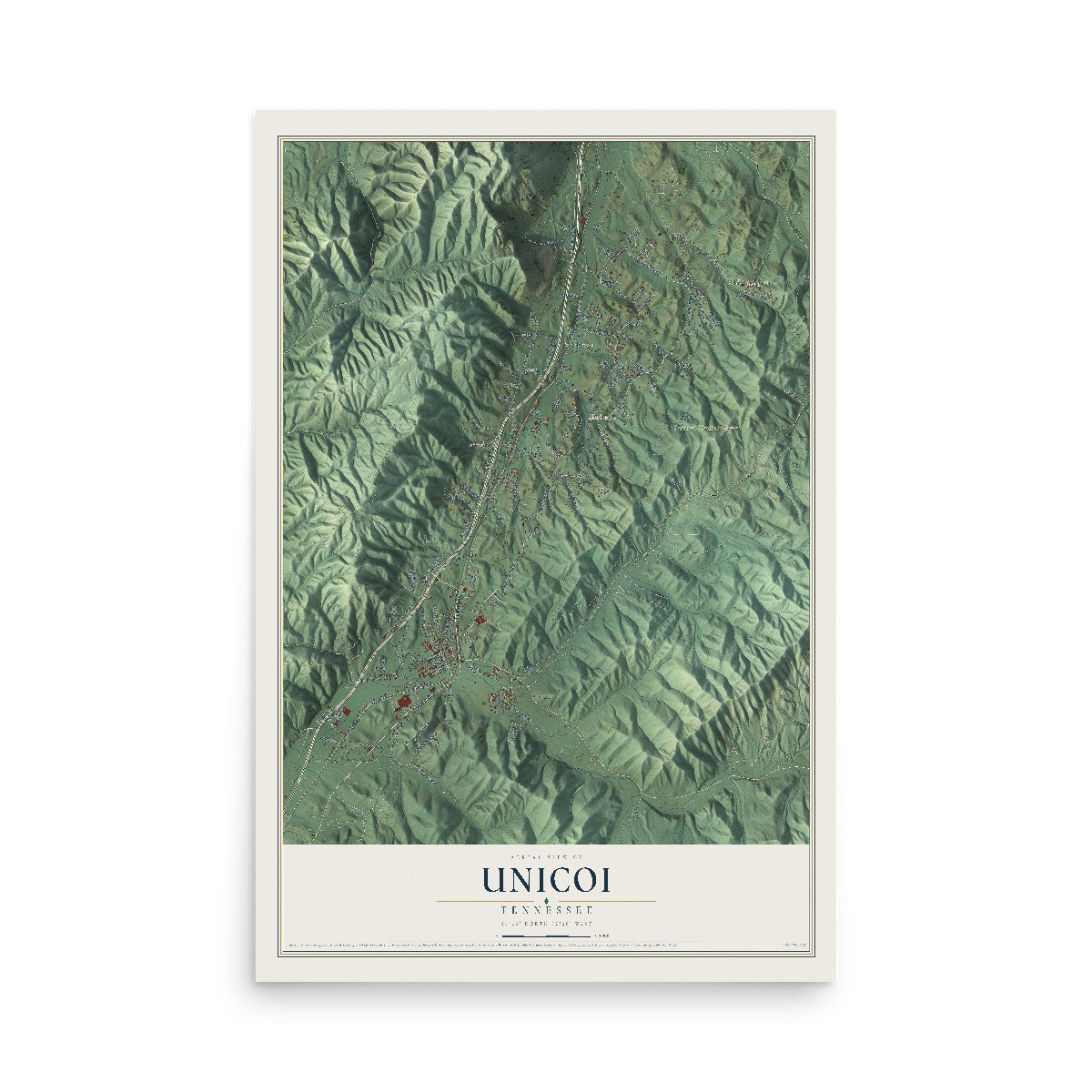 Map of Unicoi, Tennessee, 12 x 18 inch unframed archival matte print