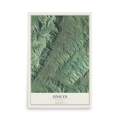 Map of Unicoi, Tennessee, 12 x 18 inch unframed archival matte print