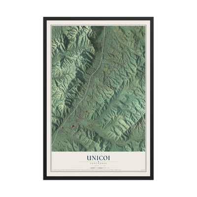 Map of Unicoi, Tennessee, 12 x 18 inch print in a black wood frame