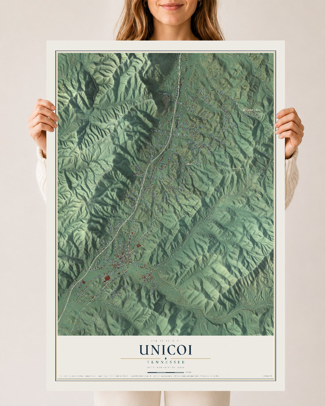 Map of Unicoi, Tennessee, 24 x 36 inch unframed archival matte print