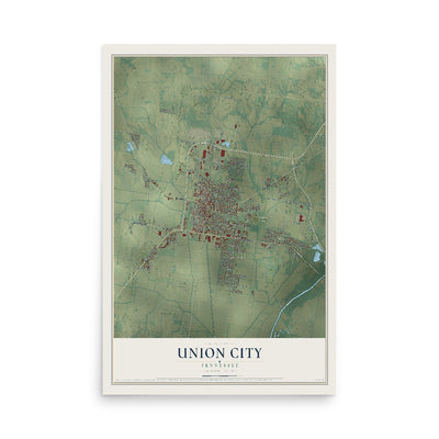 Map of Union City, Tennessee, 12 x 18 inch unframed archival matte print