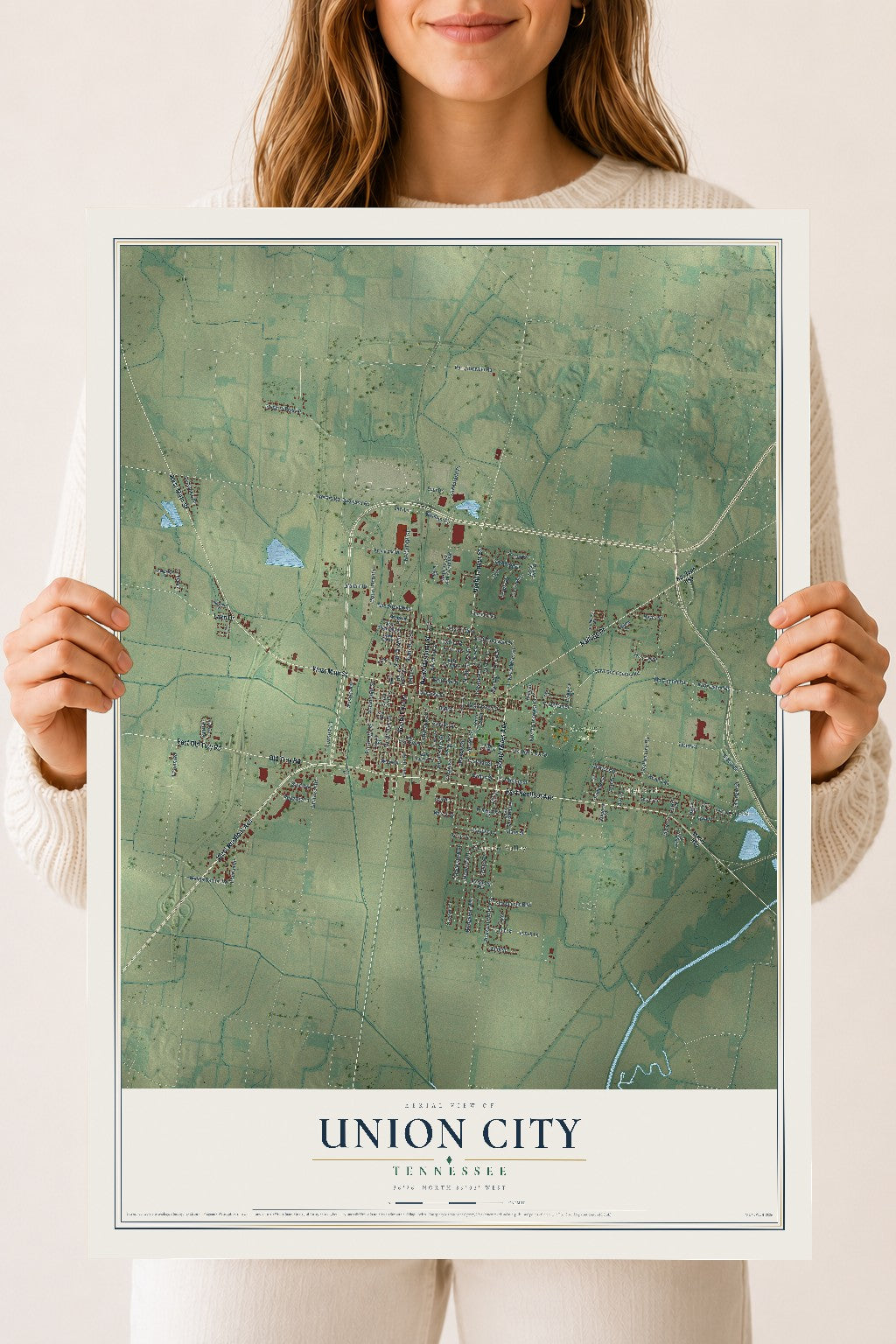 Map of Union City, Tennessee, 18 x 24 inch unframed archival matte print