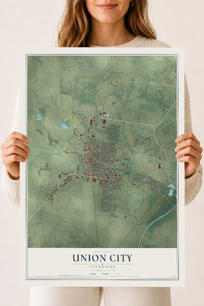 Map of Union City, Tennessee, 18 x 24 inch unframed archival matte print