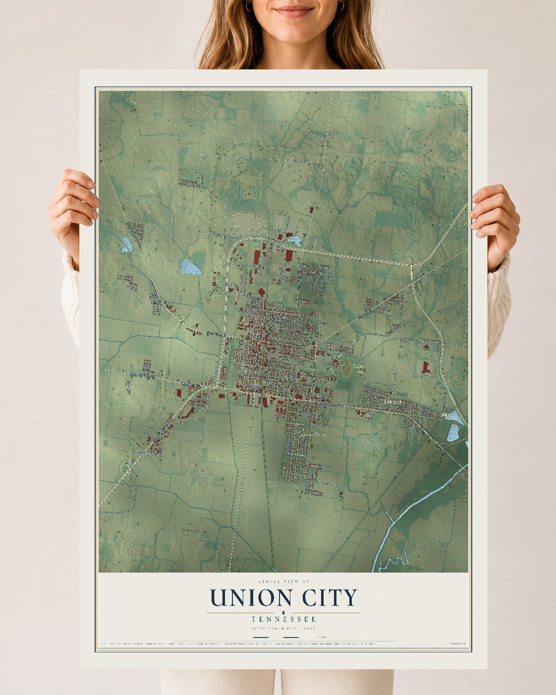 Map of Union City, Tennessee, 24 x 36 inch unframed archival matte print