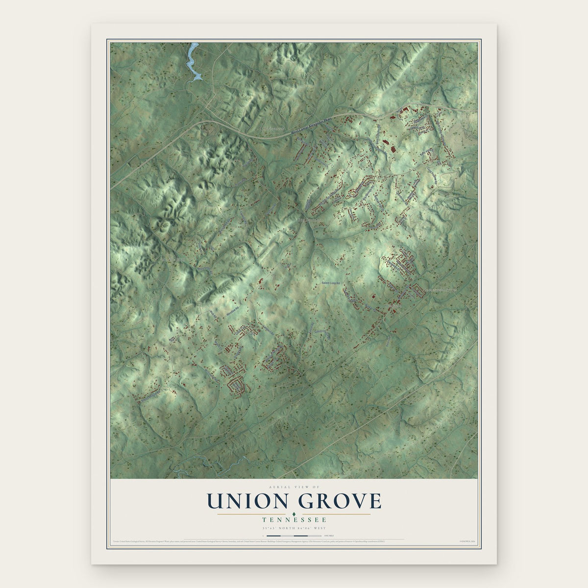 Union Grove, Tennessee map print, the full design