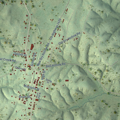Close-up of the map of Vanleer, Tennessee print showing street and building detail