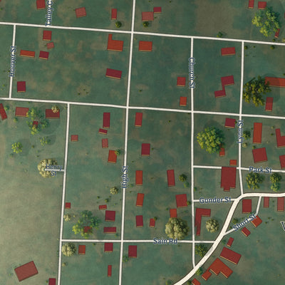 Close-up of the map of Viola, Tennessee print showing street and building detail