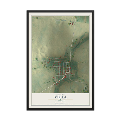 Map of Viola, Tennessee, 12 x 18 inch print in a black wood frame