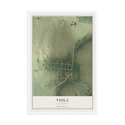 Map of Viola, Tennessee, 12 x 18 inch print in a white wood frame