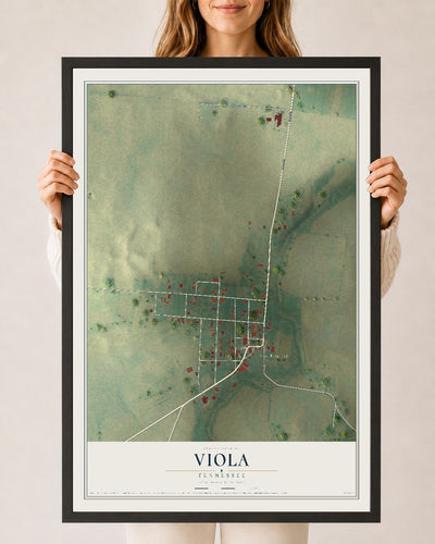 Map of Viola, Tennessee, 24 x 36 inch print in a black wood frame