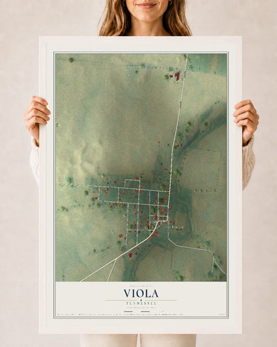 Map of Viola, Tennessee, 24 x 36 inch print in a white wood frame