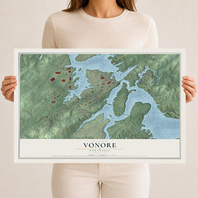 Map of Vonore, Tennessee, 12 x 18 inch unframed archival matte print