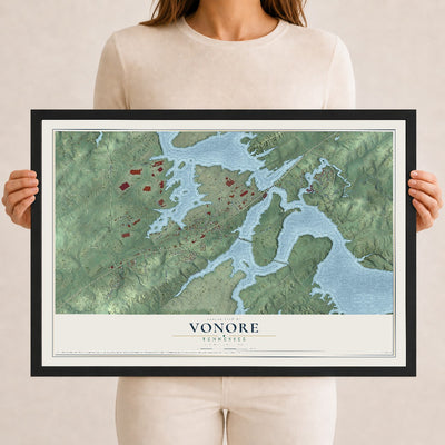 Map of Vonore, Tennessee, 12 x 18 inch print in a black wood frame