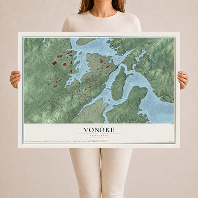 Map of Vonore, Tennessee, 24 x 36 inch unframed archival matte print